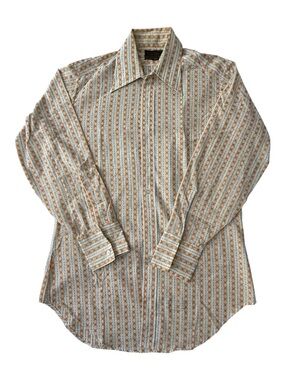Vintage Sears Perma Prest Button Up Shirt Mens 15.5 34 Orange Stripe 70s
